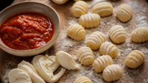 Domácí bramborové gnocchi s rajčatovou omáčkou a mozzarellou