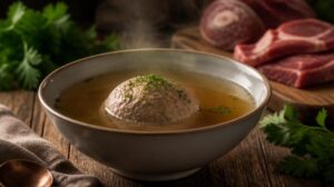 Poctivý vídeňský hovězí vývar s velkým játrovým knedlíkem Leberknödel