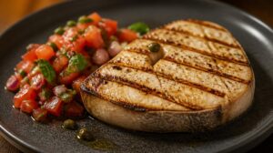 Steak z mečouna na grilu s sicilskou rajčatovou salsou