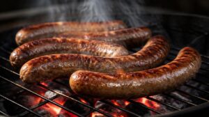 Thüringer Rostbratwurst grilovaný na dřevěném uhlí