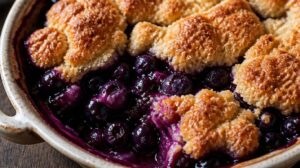 Americký borůvkový cobbler s křupavým těstem na povrchu
