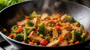 Asijské stir fry s kuřecím masem a mraženou zeleninovou směsí