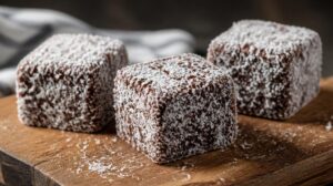 Australský lamington dortík v čokoládě obalený v kokosu