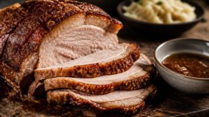 Bavorská pečeně Schweinsbraten s pivní omáčkou a tmavou kůrkou