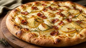 Bílá pizza s bramborami, rozmarýnem a pancettou (pizza bianca)