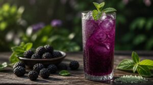 Blesková ostružinová limonáda s mátovým cukrem: Sytě temný letní drink s intenzivní lesní vůní
