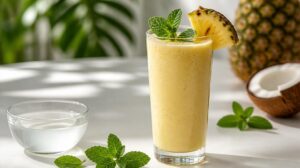 Bleskové ananasové smoothie s mátou a kokosovou vodou: Exotická tekutá Piña Colada v ultra lehkém kabátě
