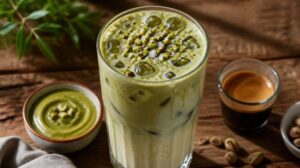 Bleskové Iced Pistachio Latte: Luxusní ledová káva s pravou pistáciovou pastou a špetkou mořské soli