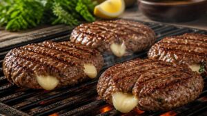 Bleskové řecké Bifteki na grilu: Šťavnaté karbanátky z mletého masa plněné tekutým ovčím sýrem