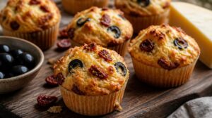Bleskové sýrové muffiny s sušenými rajčaty a olivami: Voňavá slaná svačinka s nádechem Itálie