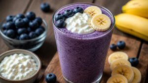 Bleskový borůvkovo-banánový koktejl s tvarohem: Proteiny nabitý fitness drink pro bleskovou regeneraci po tréninku