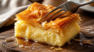 Bleskový dezert Galaktoboureko: Luxusní řecký krupicový koláč v těstě filo zalitý sladkým citronovým sirupem