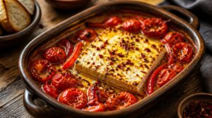 Bleskový zapečený sýr Feta Bouyourdi: Pikantní řecký předkrm s rajčaty, paprikou a chilli z jedné misky