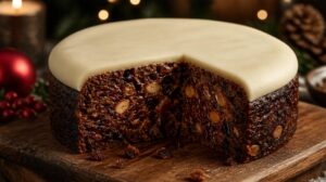 Bohatý vánoční biskupský chlebíček Christmas Cake s alkoholem a marcipánem