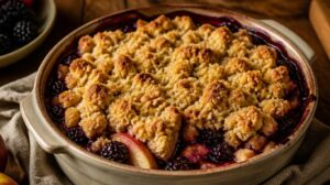 Britský drobivý koláč s jablky a ostružinami (Apple crumble)