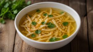 Čirá polévka s celestýnskými nudlemi Frittatensuppe a petrželkou