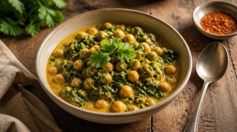 Cizrnové kari se špenátem a kokosovým mlékem: Zdravý veganský oběd plný bílkovin