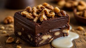 Čokoládová fudge kostka s kondenzovaným mlékem a ořechy