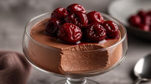 Čokoládová panna cotta s višňovým raráškem