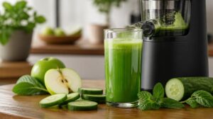 Detoxikační Matcha fresh s okurkou, jablkem a mátou: Zelená šťáva plná antioxidantů z odšťavňovače