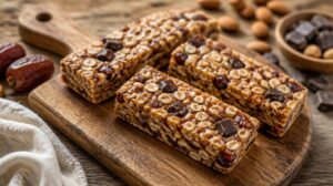Domácí müsli tyčinky s medem, datlemi a čokoládovými peckami
