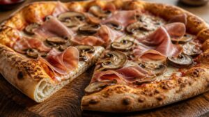 Domácí pizza prosciutto e funghi se šunkou a žampiony
