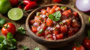 Domácí tomato salsa s chilli, koriandrem a červenou cibulí