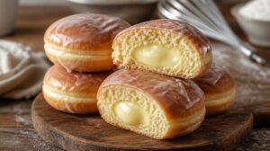 Donuty s vanilkovým krémem Berliner Pfannkuchen s cukrovou polevou