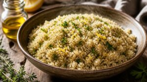 Dušená quinoa s bylinkami a citronovou kůrou