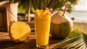 Exotické mango smoothie s ananasem a kokosovou vodou: Přírodní iontový nápoj ideální pro horká letní odpoledne