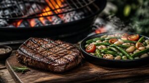 Hovězí steak na grilu s teplým fazolovým salátem