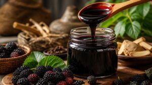Hustý sirup Došab z černých moruší používaný jako lék i sladidlo