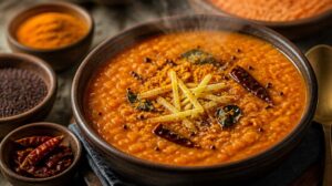 Indické kari z červené čočky se zázvorem a kurkumou (Dal Tadka)