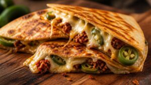Jednoduchá Quesadilla s sýrem Oaxaca, pálivými jalapeños a chorizem