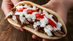Kanadský kulinářský hit Halifax Donair — kořeněné maso ve split chlebu se sladkou omáčkou
