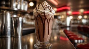 Klassický americký čokoládový milkshake se šlehačkou