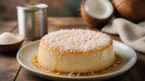 Kokosový flan Flan de Coco s kondenzovaným mlékem a strouhaným kokosem