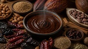 Komplexní omáčka Mole Poblano s desítkami ingrediencí, chilli a poctivým kakaem