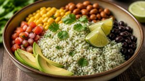 Koriandrová rýže s limetkovou šťávou k burrito bowls