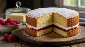 Královský piškotový dort Victoria Sponge Cake s malinovým džemem a krémem