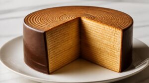 Královský vrstvený dort Baumkuchen s čokoládovou polevou