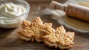 Křehké javorové sušenky Maple Leaf Cookies s krémovou náplní