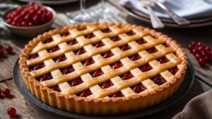 Křehký linecký koláč s mřížkou a rybízovou marmeládou