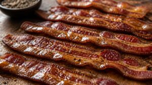 Křupavá slanina glazovaná javorovým sirupem a hrubozrnným pepřem