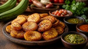 Křupavé dvakrát smažené zelené banány Tostones neboli Patacones se solí