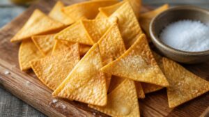 Křupavé kukuřičné nachos Tortilla Chips pečené v troubě s mořskou solí