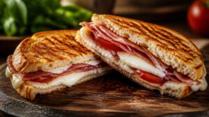 Křupavé panini s parmskou šunkou, mozzarellou a rajčetem