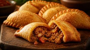 Křupavé taštičky Empanadas plněné pikantním mletým masem nebo kuřetem