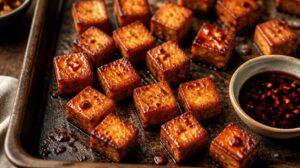 Křupavé tofu pečené v troubě s chilli a sójovou omáčkou