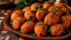 Kuličky z červené čočky a bulguru Mercimek köftesi s římským kmínem